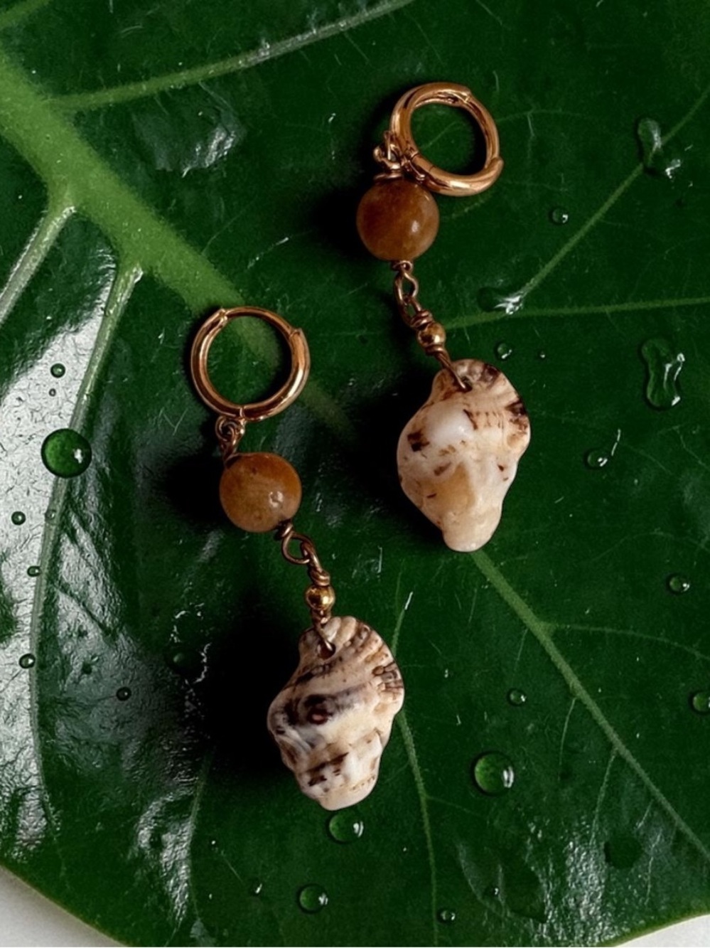 Handmade in Hawai’i - Oahu 14K Gold Fill Bead & Shell 1-1/2” Drop Earrings - Picture 2 of 2